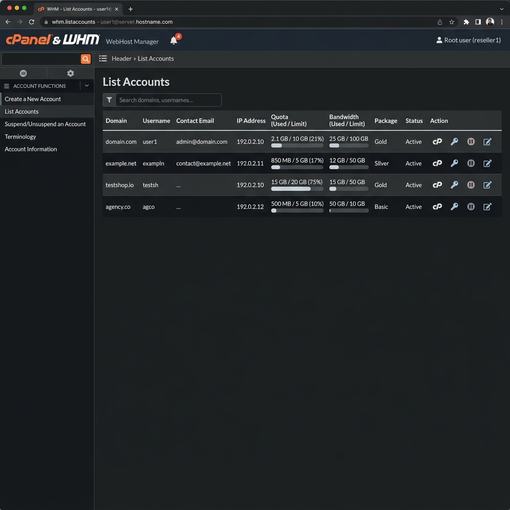 Consola WHM Reseller